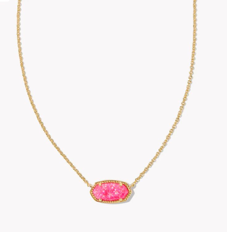 A dainty stone and delicate metallic chain combine to create the Elisa Gold Pendant Necklace in Bright Pink Kyocera Opal, your new favorite wear-anywhere accessory. This pendant necklace can be paired with any look, providing that extra touch of timeless style. Make the Elisa Pendant Necklace a staple in your wardrobe Elisa Gold Pendant Necklace, Elisa Pendant Necklace, Pink Gold Necklace, Preppy Jewelry, Kendra Scott Necklace, Pink Necklace, Birthday Wishlist, Custom Name Necklace, Kendra Scott Jewelry