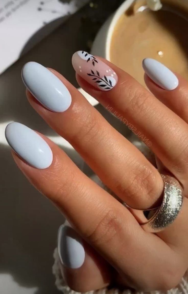 Blue Manicure Short Nails, Cute Winter Nail Designs Simple, December Nail Art Designs, Blue Nails Inspo Short, Nails For Dusty Blue Dress, Light Blue Short Nails Design, Wedding Nails Dusty Blue, Light Blue And Navy Nails, Simple Round Nail Designs