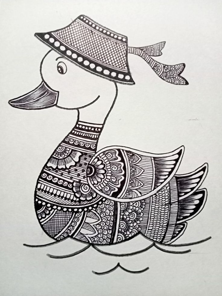 a drawing of a duck wearing a hat