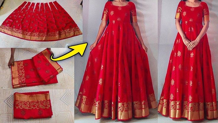 Long frock design trends Reused Saree Dress, Sarees One Piece Dress, Front Neck Design For Gown, One Piece Anarkali Dress, One Piece Dress Of Saree, Anarkali Dress Front Neck Designs, Long Gown Dress From Saree Back Design, Sarees Dress Pattern, Saree Anarkali Dress Pattern