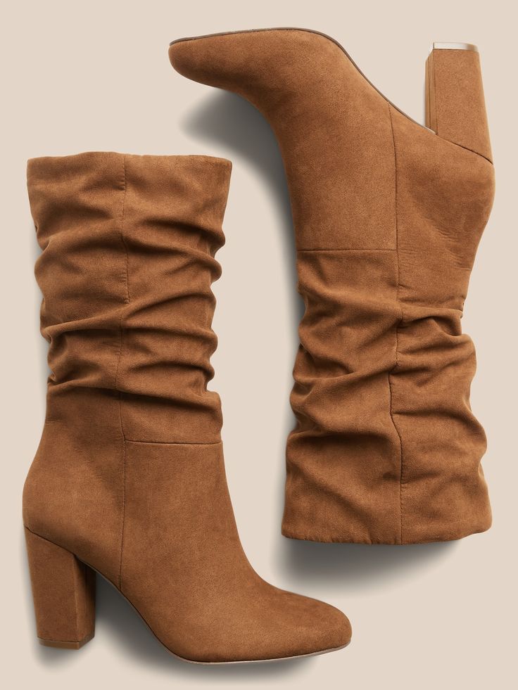 Slouchy Boot | Banana Republic Factory Chic Mid-calf Heeled Boots Medium Width, Trendy Stacked Heel Boots For Fall, Chic Wide Calf Knee-length Boots, Chic Wide Calf Mid-calf Heeled Boots, Suede Mid-calf Boots For Fall, Trendy Knee-high Boots Medium Width, Knee-length Workwear Boots For Fall, Casual Suede Mid-calf Boots, Chic Knee-high Boots For Spring