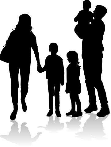 a family silhouetted against a white background