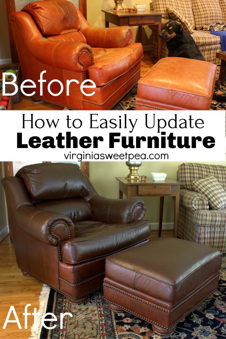 leather furniture before and after being upholstered with the same color as it is