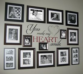 a wall with many pictures on it that says you make my heart smile