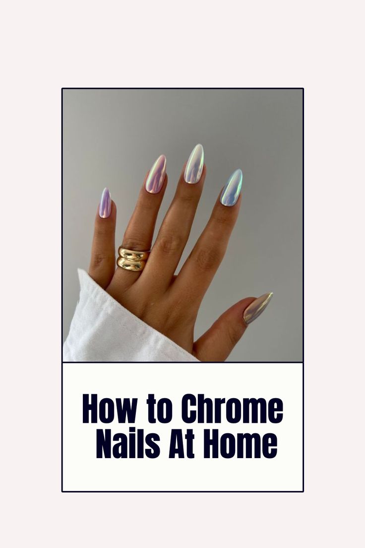 Step up your nail game with this easy tutorial on how to achieve stunning chrome nails! Perfect for any occasion, make your nails stand out with a mesmerizing chrome finish. #ChromeNails #NailArt #DIY Spring Nails 2024 Trends Chrome, At Home Chrome Nails, Diy Chrome Gel Nails, How To Put Chrome Powder On Nails, How To Add Chrome To Nails, Chrome Nails With Eyeshadow, Chrome Nail Powder Tutorial, Diy Chrome Nails At Home, Diy Chrome Nails Eyeshadow