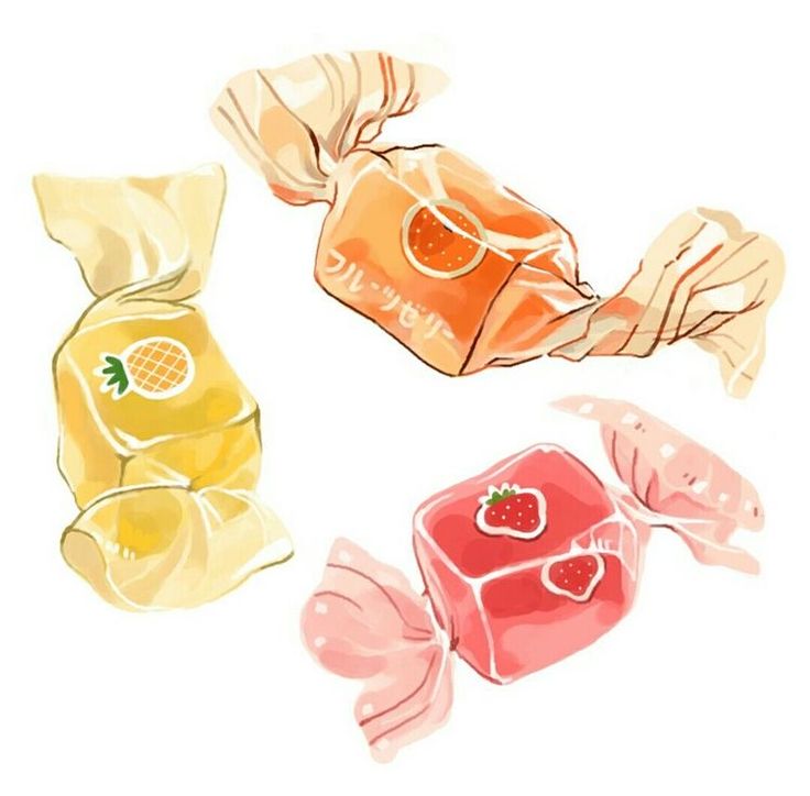 three different types of candy on a white background, one is orange and the other is pink