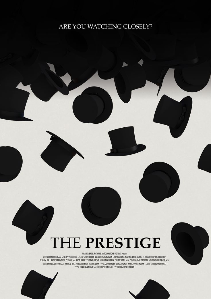 the prestige movie poster with black and white hats, polka dotes, and circles