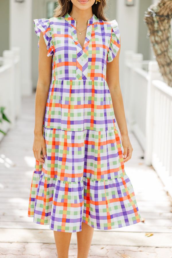 This gingham midi dress is just so cute! We are loving the colors and at that classic fit couldn't be cuter! This adorable midi is going to be perfect for Sunday church, Easter, spring wedding or baby showers, or just a fun date night! V-neckline Ruffled cap sleeves Gingham print Tiered body No stretch Savannah is wearing the small. Spring Plaid V-neck Dress, Spring Plaid Midi Dress Knee-length, Spring Vacation Gingham Maxi Dress, Spring Gingham Maxi Dress For Vacation, Gingham V-neck Dress For Vacation, Chic Gingham Dress For Spring, Summer Gingham V-neck Dress, Gingham V-neck Summer Dress, Summer Gingham Plaid Dress With V-neck