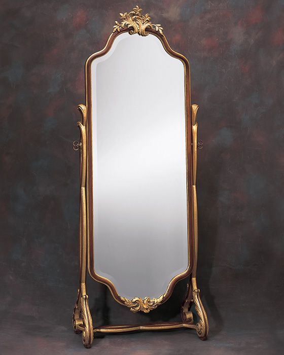 an ornate gold framed mirror against a dark background with the reflection of it's own