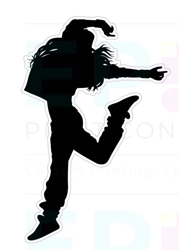 the silhouette of a skateboarder jumping in the air with his arms spread out