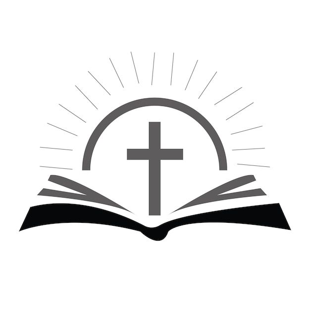 an open book with a cross on it and rays coming out from the top illustration