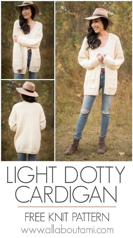 the light doty cardigan is an easy knit pattern for women in sizes ranging from medium to large