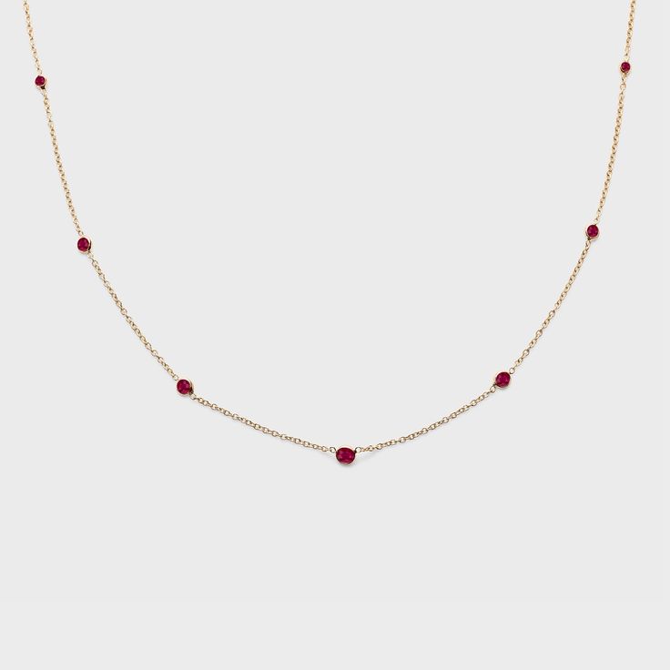 This staple 14k gold necklace with natural gemstones is a must-have for every jewelry collection! Elegant Yellow Gold Necklaces With Pink Sapphire, Dainty Ruby Gemstone Necklace, Yellow Gold Pink Sapphire Necklace, Ruby Briolette Necklace In Fine Jewelry Style, Fine Jewelry Ruby Briolette Necklace, Ruby Briolette Fine Jewelry Necklace, Dainty Pink Sapphire Birthstone Jewelry, Elegant Pink Sapphire Gemstone Necklace, Dainty Round Ruby Necklaces