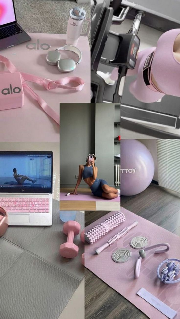 a collage of photos with pink objects