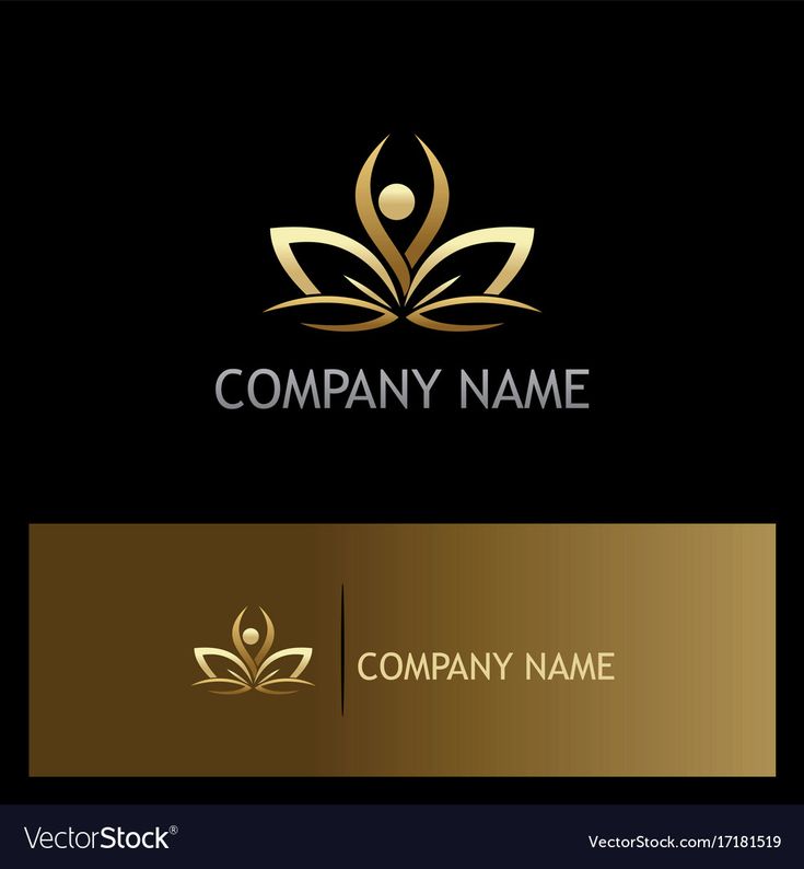 a golden logo with leaves on black and gold background for a business card or company