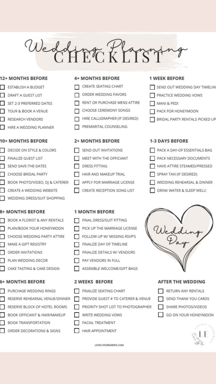 a wedding checklist with a heart on it