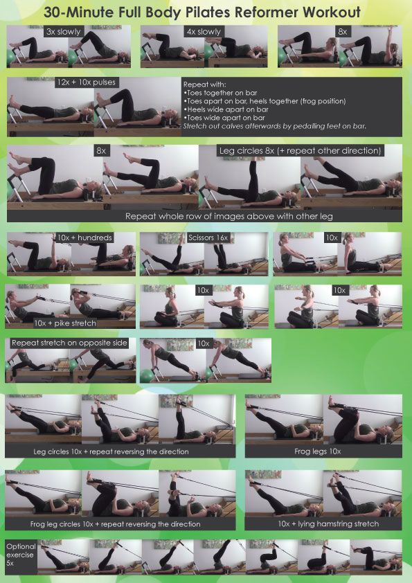 an image of a woman doing exercises on her stomach and back with the words 30 minute full body pilatess reference workout