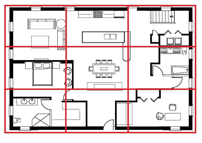 the floor plan for a two bedroom apartment with four separate rooms and one living room