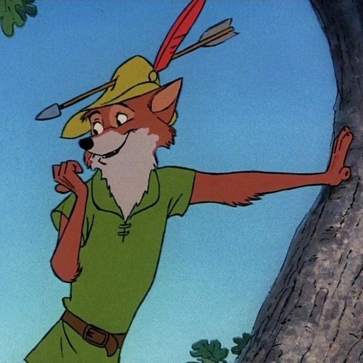 the fox and the hound is standing next to a tree with an arrow in its mouth