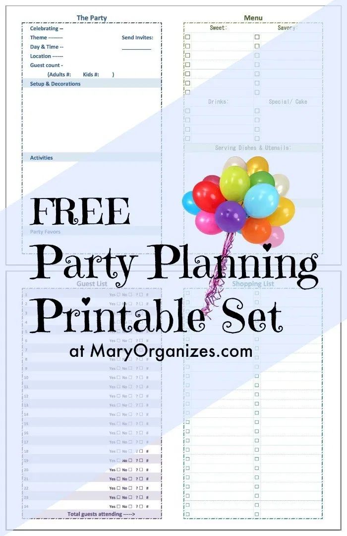 a party planning printable set with balloons