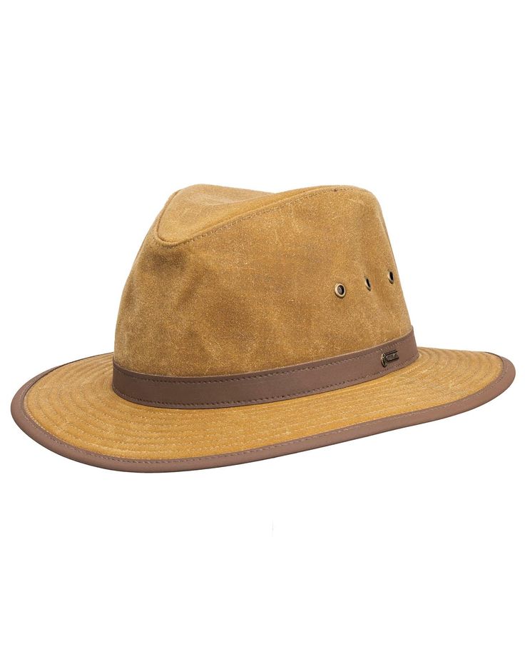 Madison River | Oilskin Hats by Outback Trading Company Classic Brown Hat With Waxed Finish, Brown Leather Brimmed Fedora, Adjustable Leather Fedora With Short Brim, Brown Leather Fedora Hat, Casual Leather Fedora For Rodeo, Casual Leather Fedora With Short Brim, Leather Flat Brim Hat With Leather Lining, Brown Flat Brim Hat With Leather Lining, Classic Outdoor Waxed Finish Hats