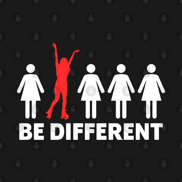 the words be different in white and red on a black background with silhouettes of people