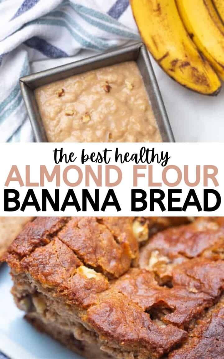 the best healthy almond flour banana bread is on a plate with bananas and oatmeal