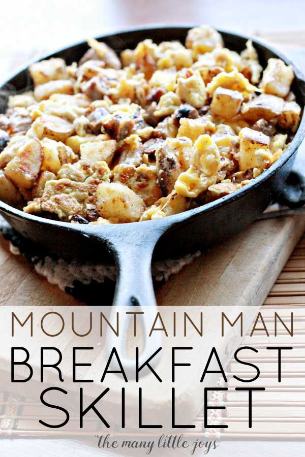 the mountain man breakfast skillet is ready to be eaten on the table for lunch