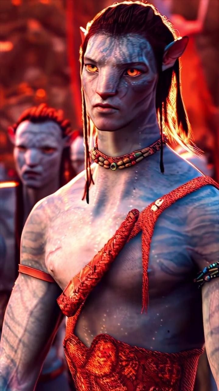 an avatar from the video game avatars, with orange eyes and white skin on his face