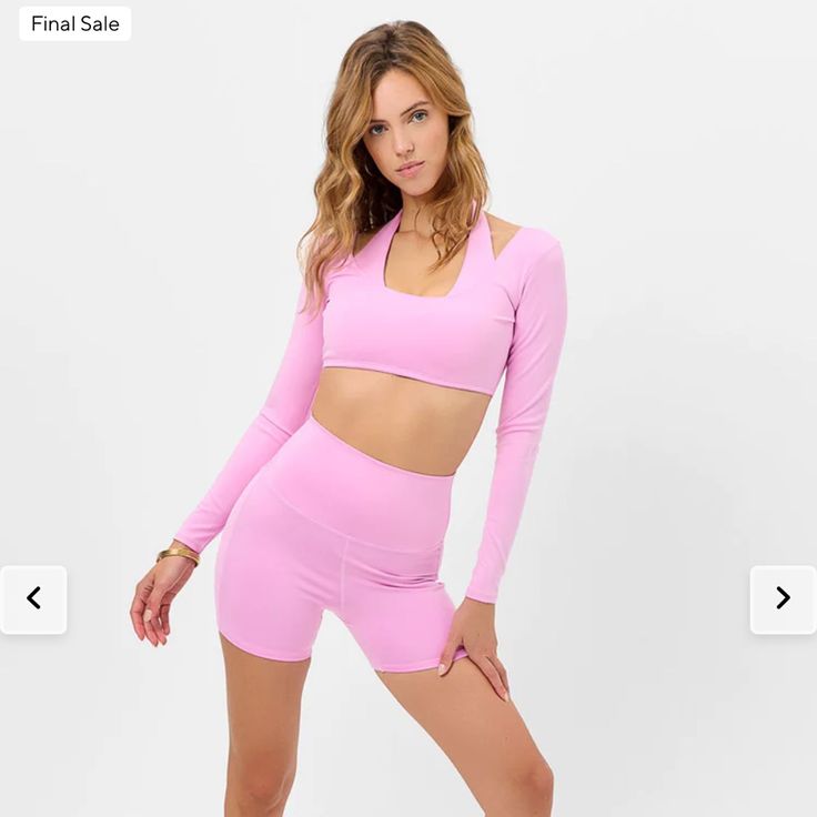 Color Is Baby Pink Size Medium Brand New Frankie’s Bikinis Active Wear Line Seamless Fitted Workout Shorts, Pink Stretch Short Top, Fitted Seamless Yoga Shorts, Trendy Workout Tops With Built-in Shorts, Short Pink Sports Top, Pink Short Tops For Sports, Pink Fitted Short-length Tops, Pink Fitted Short Length Tops, Pink Fitted Top With Short Length