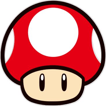 a red mushroom with white dots on it's face and eyes, sitting in front of a white background