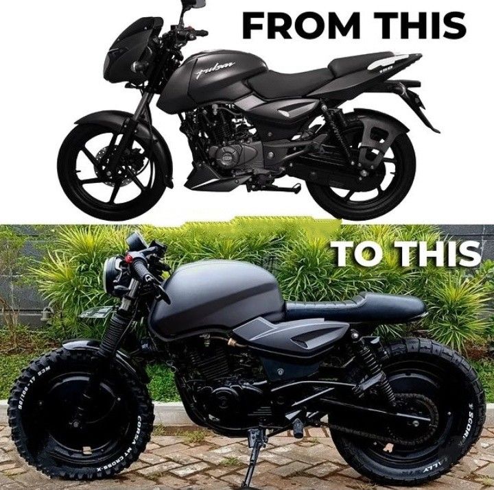 two motorcycles side by side with the words, from this to this