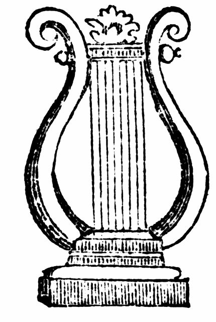 an ancient greek lyre, vintage line drawing or engraving illustration