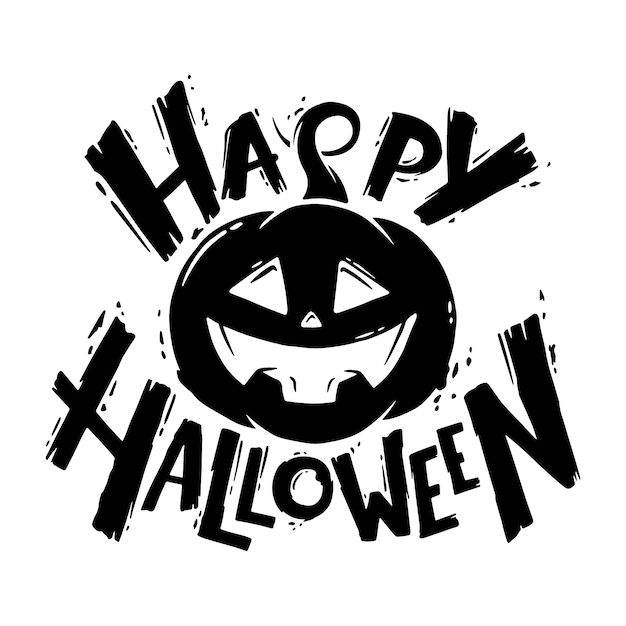 a happy halloween pumpkin with the words happy halloween written in black on a white background