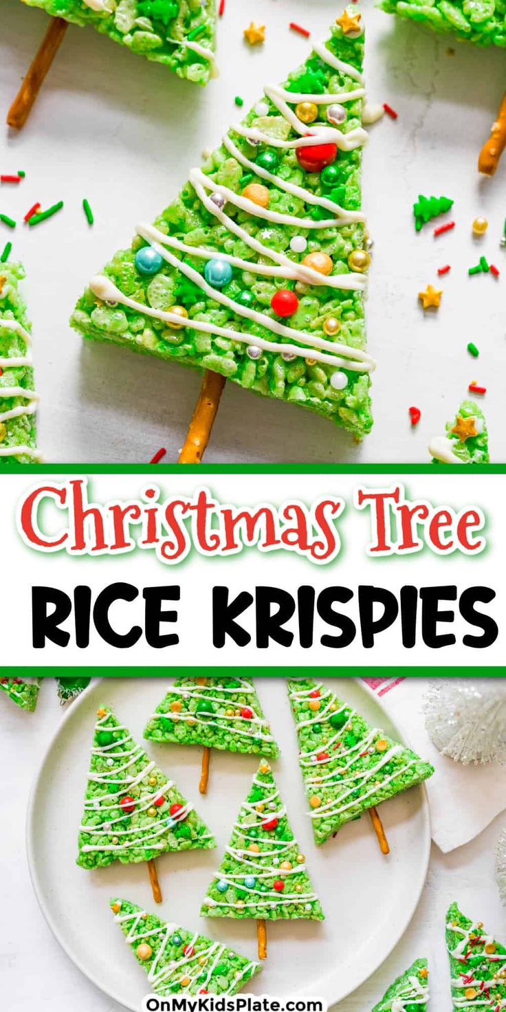 christmas tree rice krispies on a plate