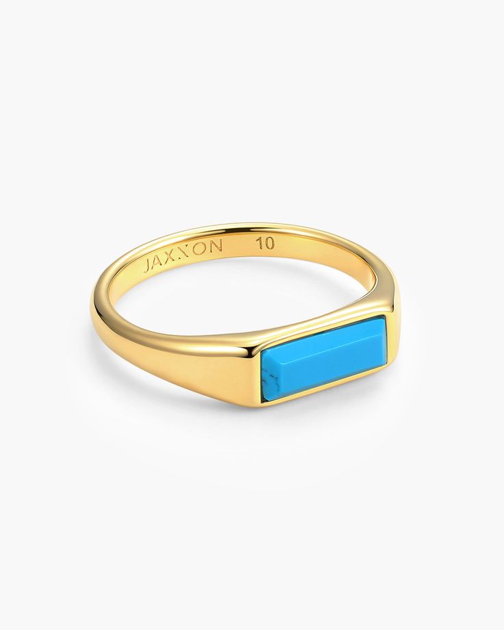 Our gold Beveled Turquoise Signet Ring has a colorful, textured stone that elevates this timeless signet design. Channel the natural beauty of turquoise into your style for a grounded, yet elevated, look. Solid Gold Chains, Gold Signet Ring, Stylish Rings, Silver Shop, Affordable Jewelry, Size 10 Rings, Men's Ring, Men's Rings, Luxury Accessories