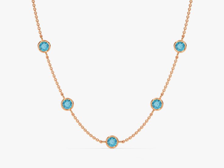 Sophisticate your look with this timeless bezel set station blue topaz necklace in 14k solid gold. It is a stunningly elegant birthstone necklace that will surely add a touch of luxury to any ensemble. Crafted with the highest quality materials for an exquisite finish, it is sure to be your new favorite companion. Luxury Bezel-set Station Necklace, Minimalistic Pendant, Blue Topaz Necklace, Topaz Necklace, Station Necklace, Chic Accessories, Birthstone Necklace, Necklace Sizes, Bezel Setting