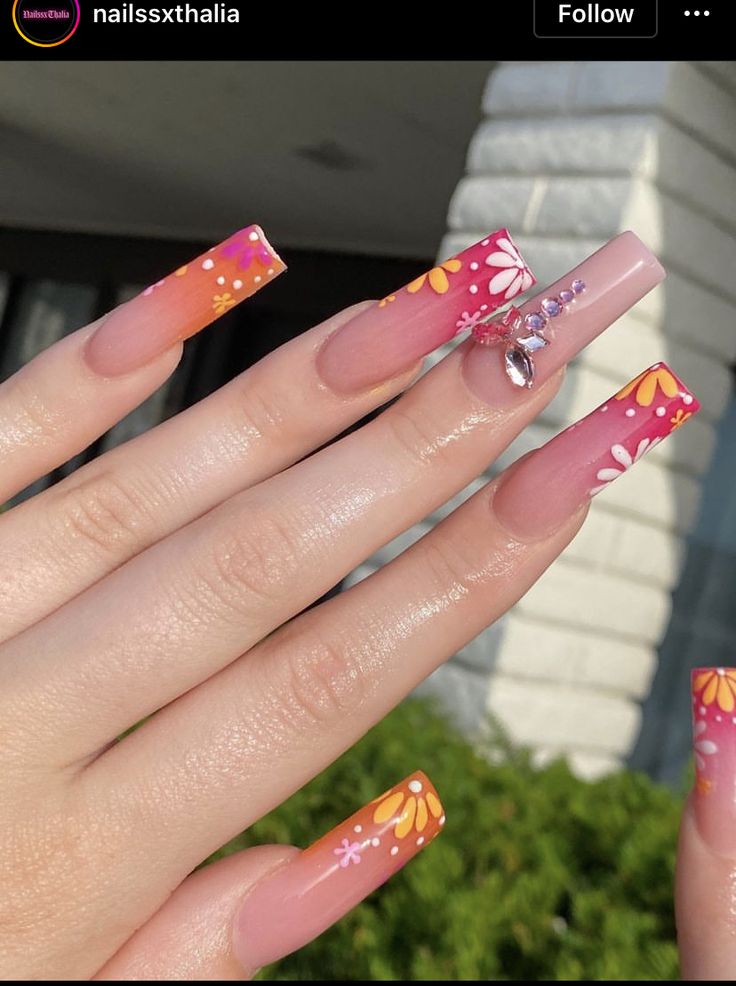 Spring Nails 2024 Trends Acrylic, Spring Time Acrylic Nails, Spring Tapered Square Nails, Spring Nails Baddie, Puerto Rico Nail Ideas, Spring Nails Square Long, Long Acrylic Nails Spring, Spring Nail Sets 2024, Spring Set Nails