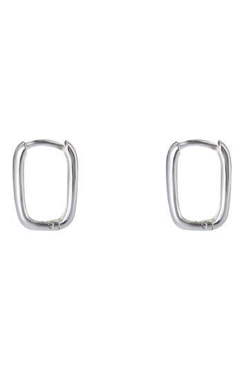 Accessorize in modern style with these sterling silver hoop earrings in an oblong shape. 1/2" drop; 1/8" width Sterling silver Imported Modern Silver Rectangular Earrings, Modern Sterling Silver Oblong Earrings, Modern Oblong Sterling Silver Earrings, Modern Silver Single Huggie Earring, Minimalist Sterling Silver Oblong Earrings, Modern Nickel-free Rectangular Hoop Earrings, Modern Hoop Earrings With Rectangular Links For Everyday, Elegant Silver Rectangular Hoop Earrings, Modern Oblong Hoop Earrings For Gift