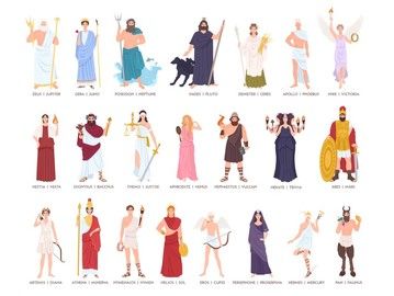 an image of people in ancient greek costumes and their names on a white background with clippings