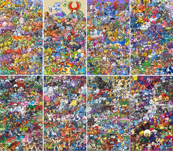 the collage of pokemon pictures is shown