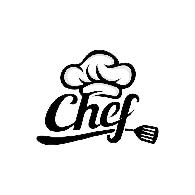 the word chef written in black and white with a chef's hat on top