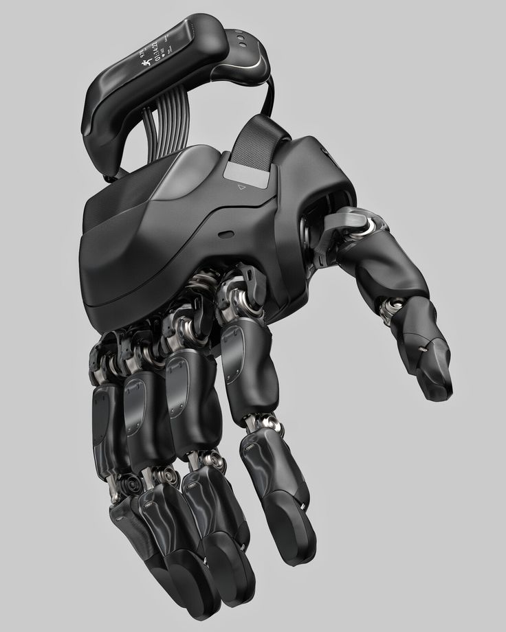 a robotic hand that is holding something in it's right hand, with the other arm