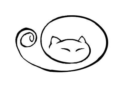 a black and white drawing of a cat sleeping