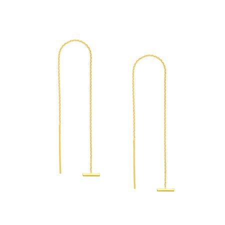 14K Yellow Gold Staple Bar Threader Earrings - Women. Our 14 karat threader earrings that our collection provides, exude a high polish quality that will punctuate any outfit. These earrings are perfectly crafted for accentuating ensembles for that eye-catching look. The easy to slide threader backing to our earrings provide a comfortable and easy application for those that want it on/off in a flash. Size: one size.  Gender: female.  Age Group: adult. 14k Yellow Gold Threader Earrings, Single 14k Yellow Gold Threader Earring, Yellow Gold 14k Gold Threader Earrings, Yellow Gold 14k Drop Threader Earrings, 14k Gold Threader Earrings, 14k Yellow Gold Dangle Threader Earrings, Classic Yellow Gold Dangle Threader Earrings, 14k Yellow Gold Linear Earrings With Ear Wire, Classic Yellow Gold Sterling Silver Threader Earrings