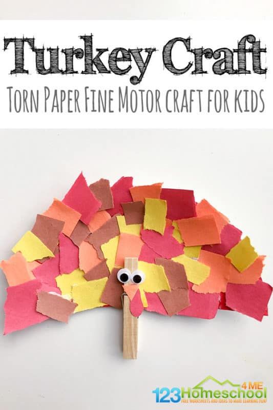 a turkey craft made out of torn paper with the words turkey craft written on it