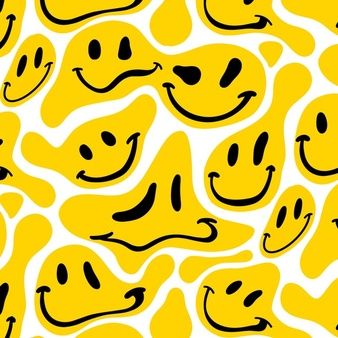 a yellow and black pattern with smiley faces