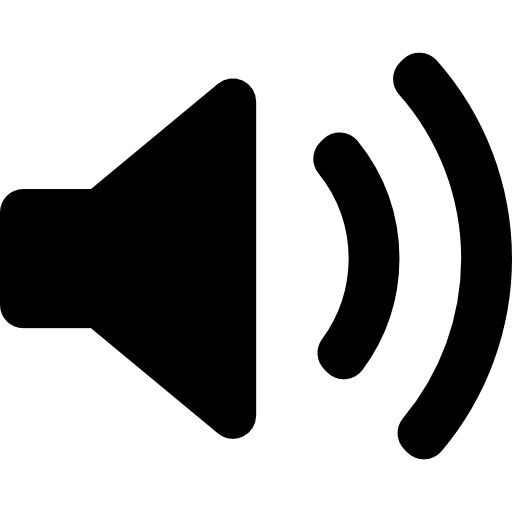 a black and white icon of a speaker with an arrow pointing to the left side