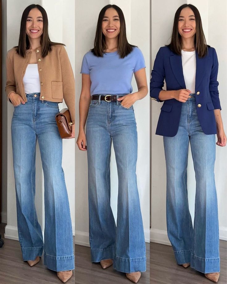 Casual Chic Attire For Women, Business Casual Florida Work Outfits, Wide Leg Jeans Outfit, Most Comfortable Jeans, Looks Jeans, Blue Jean Outfits, Mom Outfit, 2024 Style, Elegante Casual