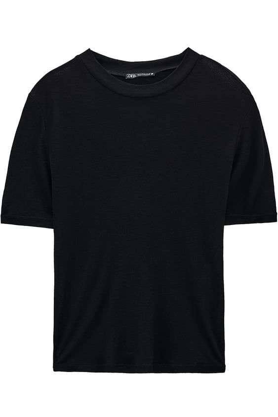 Round Neck T-Shirt With Short Sleeves. Casual Fitted Viscose Top, Casual Crew Neck Top In Viscose, Casual Viscose Crew Neck Top, Zara Cotton Crew Neck Knit Top, Zara Stretch Tops For Layering, Zara Crew Neck Top For Work, Sleeveless Tank Top, Sleeveless Tank, Round Neckline